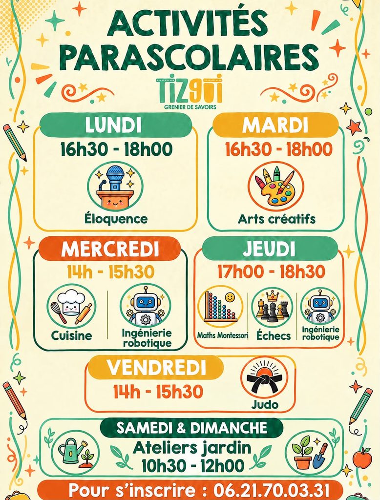Affiche présentant les ateliers parascolaires